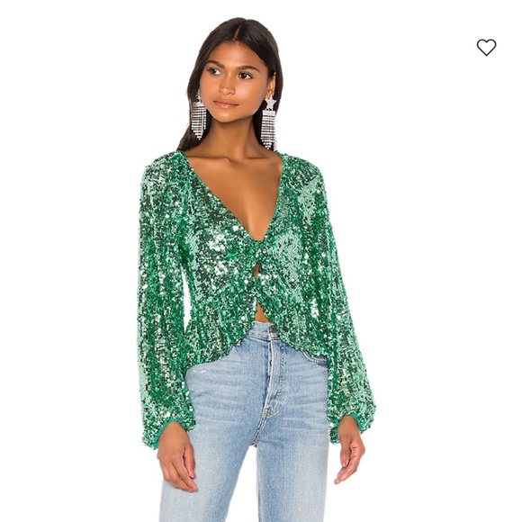 Mint Sequin For Love and Lemons Madeleine Front-tie Top. Size Small NWT - Picture 3 of 8